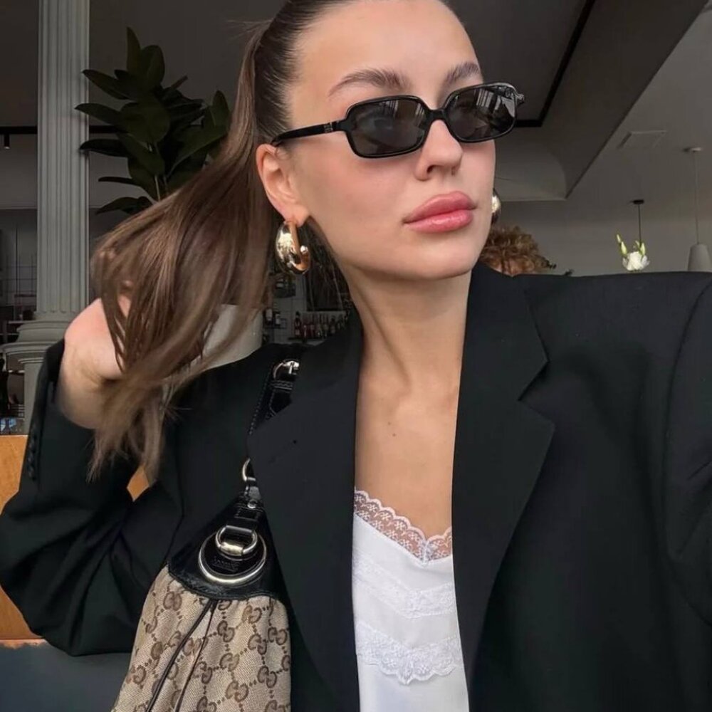 Miu Miu MU11ZSF 16K5S0 Rectangle Sunglasses – Black
